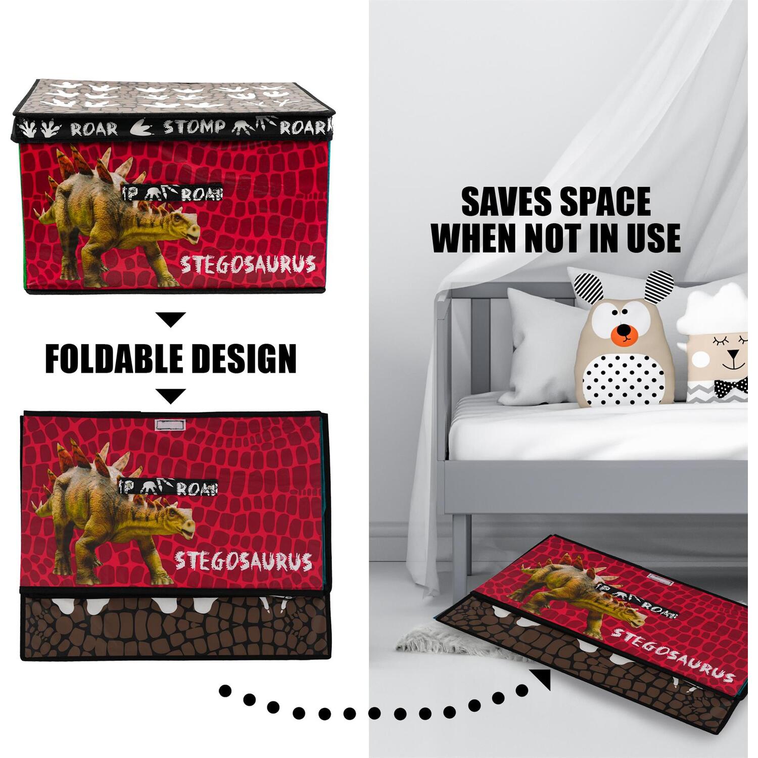 Large Foldable Kids Toy Storage Box Dinosaur Design - Multicolour