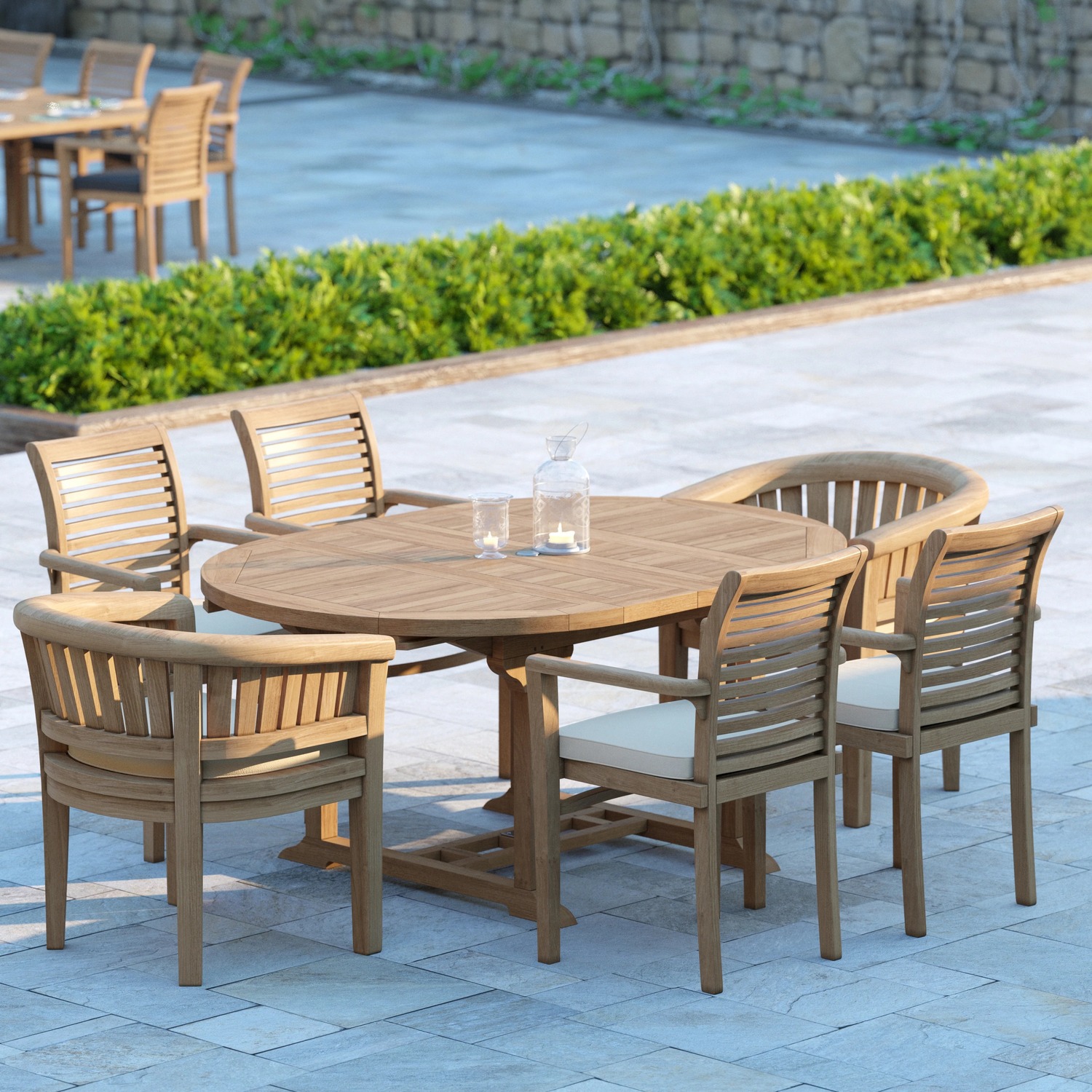 Valencia Teak Garden Dining Table And 6 Seat Chair Set - Teak Green