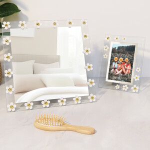 All Glass Flower Embellished Mirror