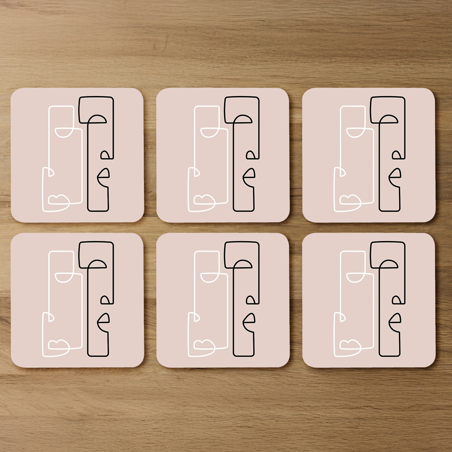 line art of two faces Designer Coaster Set - Pink