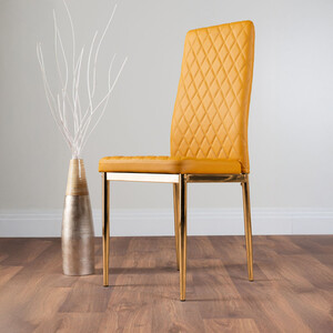 4 x Milan Gold Leg Hatched Upholstered Faux Leather Kitchen Dining Chairs