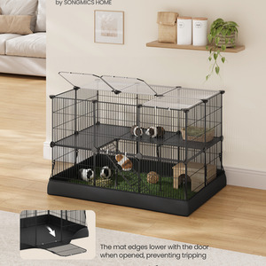 SONGMICS 2-Tier Small Animal Playpen Cage with Waterproof Mat