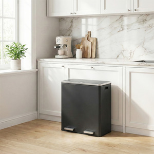 Black Double Rubbish Bin, 2 x 30L Waste and Recycling Kitchen Bin with 15 Rubbish Bag shot 12385559