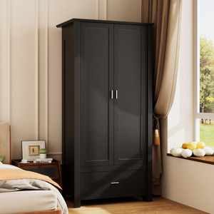 Modern Double Door Wardrobe with Drawer and Hanging Rail