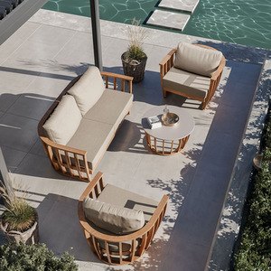 LUCCA 5-Seater Teak Effect Aluminium Lounging Set with Coffee Table