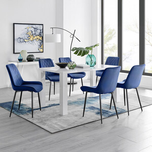 Pivero 6 White Dining Table and 6 Pesaro Black Leg Chairs