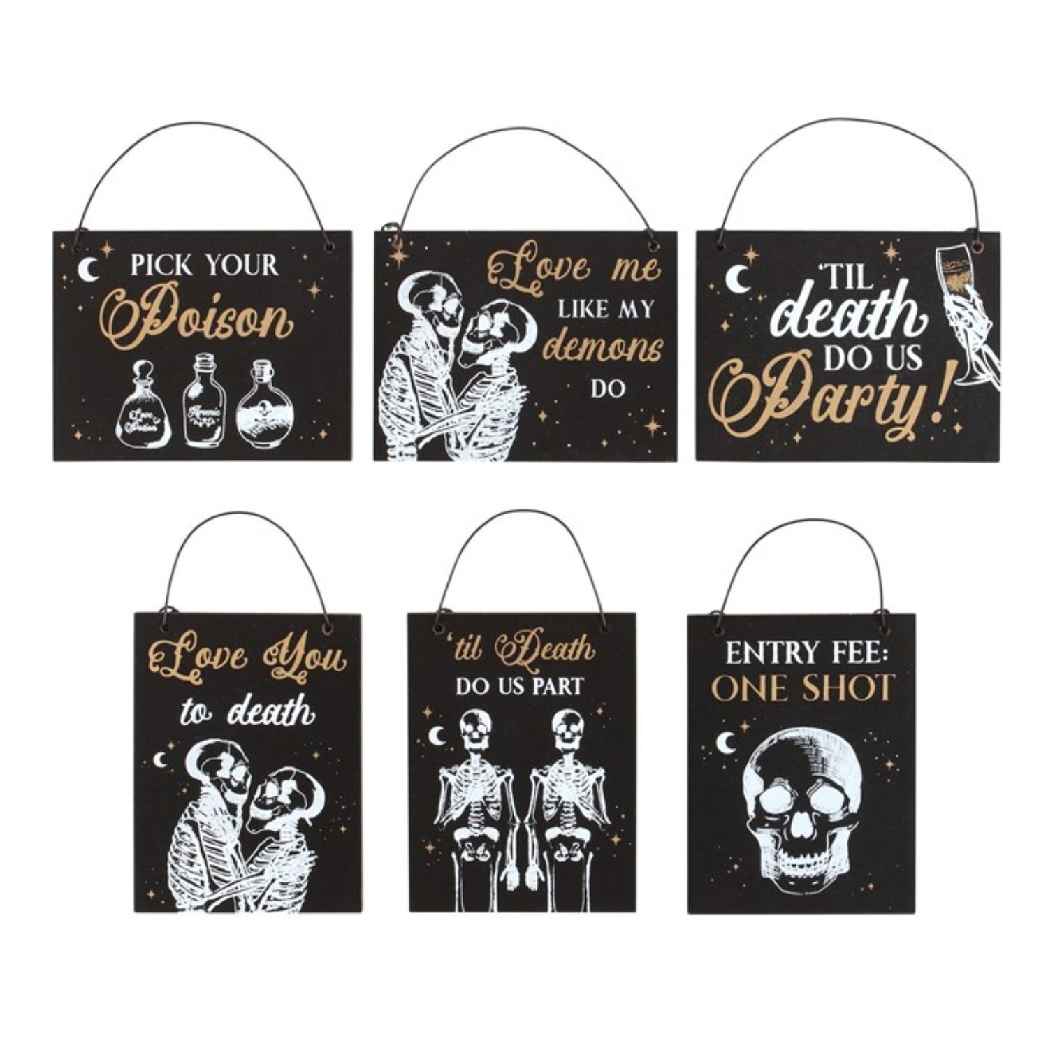 Set Of 36 Romantic Til Death Do Us Party Mini Signs For Weddings Events - Black