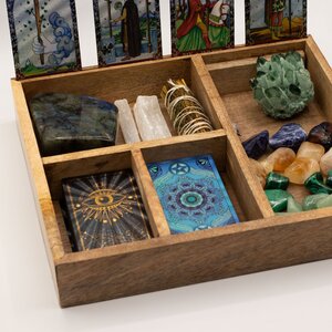 Four Section Tarot Storage Box with Card Holder Compartments