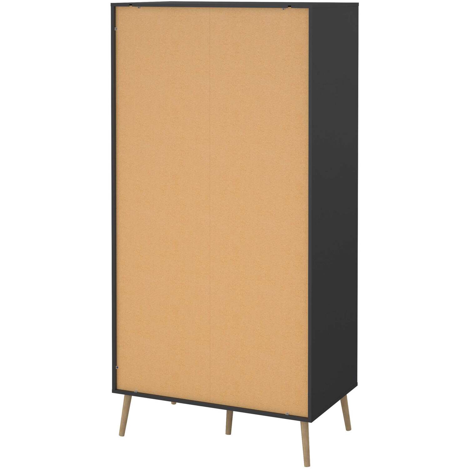 Wyld Haus Quietbloom Dark Grey Matt Wardrobe, 2 Doors 2 Drawers, Oak Handles - Grey
