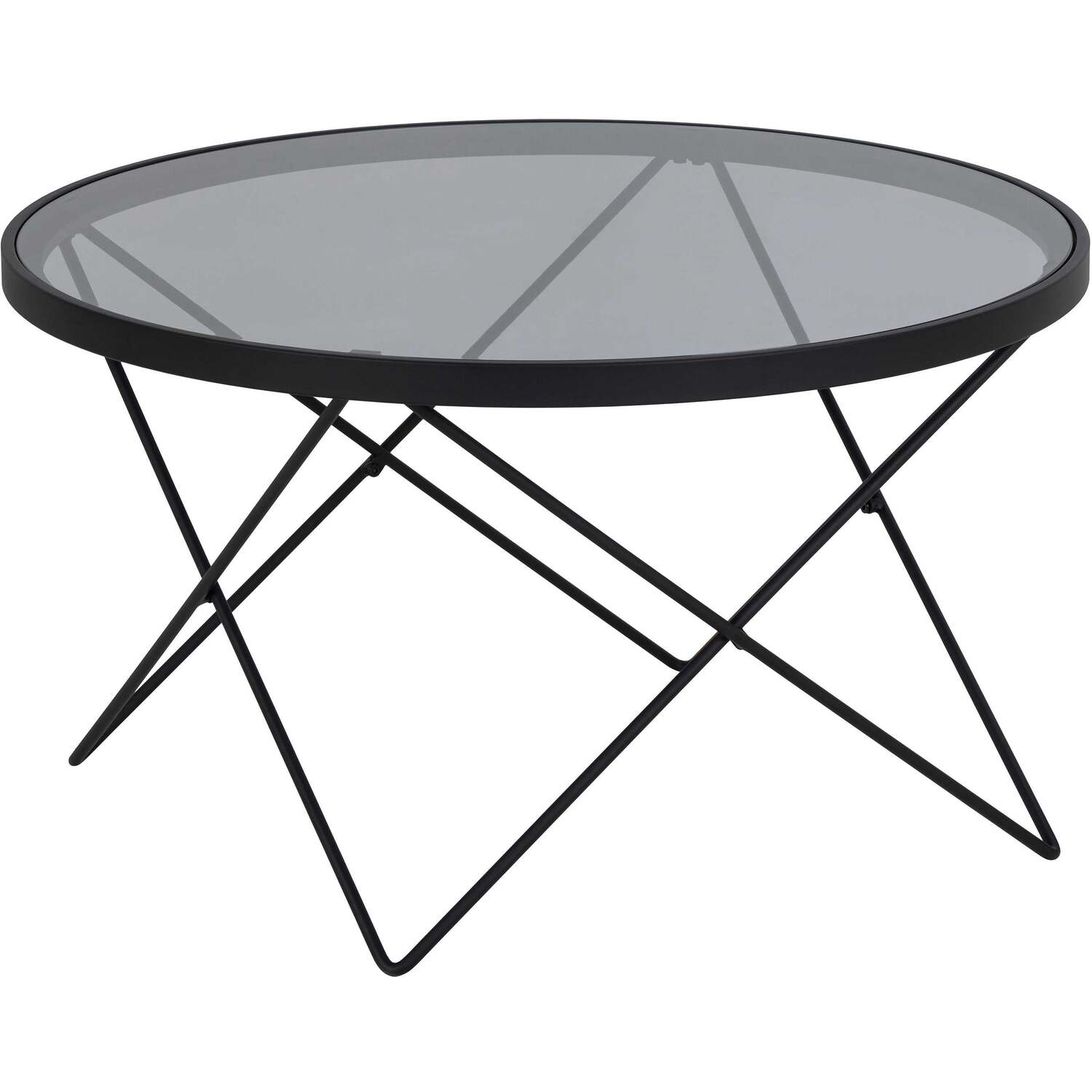 Klovborg Round Coffee Table - Black Wire Base Grey Smoked Tempered Glass Top - Grey