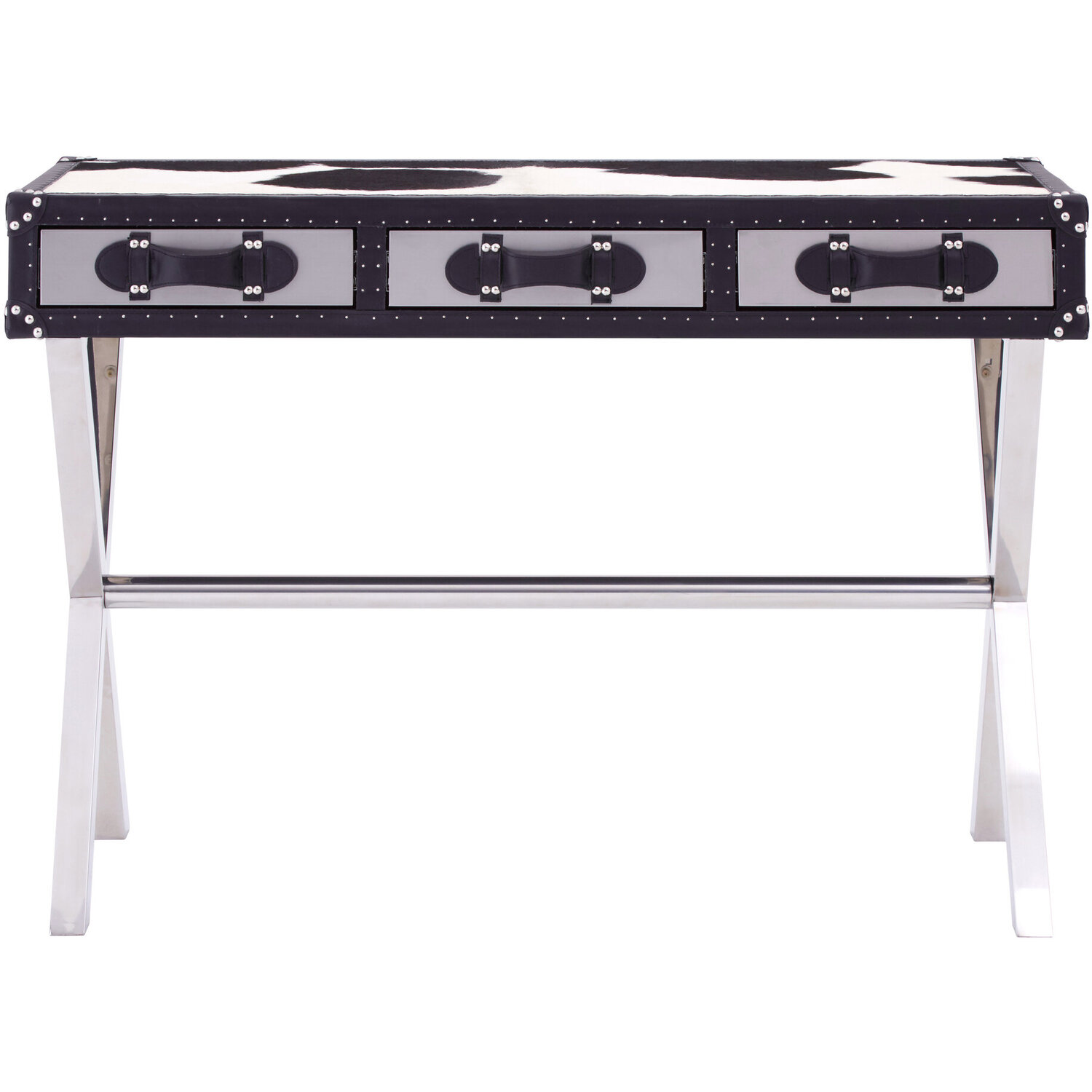 Kensington Townhouse Black And White Genuine Cowhide Console Table - Brown