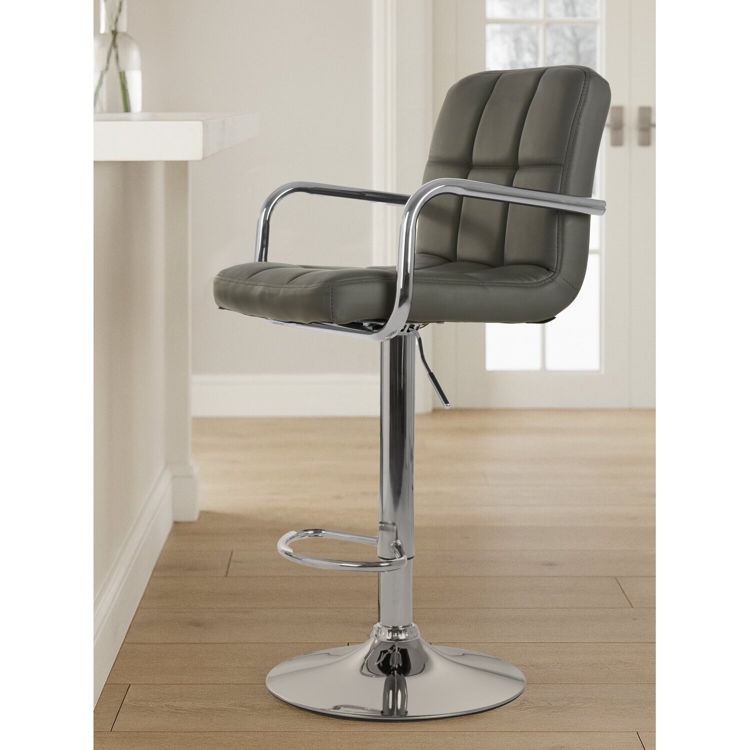 Starz Grey Leather Effect Bar Chair - Grey