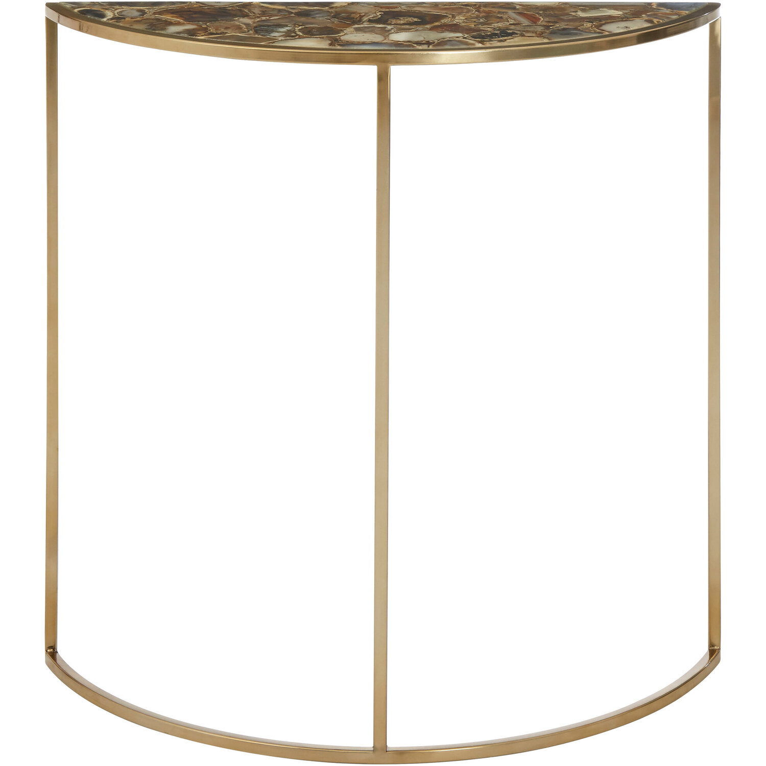 Vita Half Moon Console Table with Black Agate Top - Gold