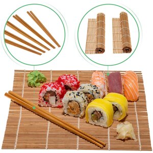 BlauKe Sushi Making Kit - 2 Bamboo Sushi Rolling Mats, 5 Pairs Chopsticks, Rice Paddle, Spreader