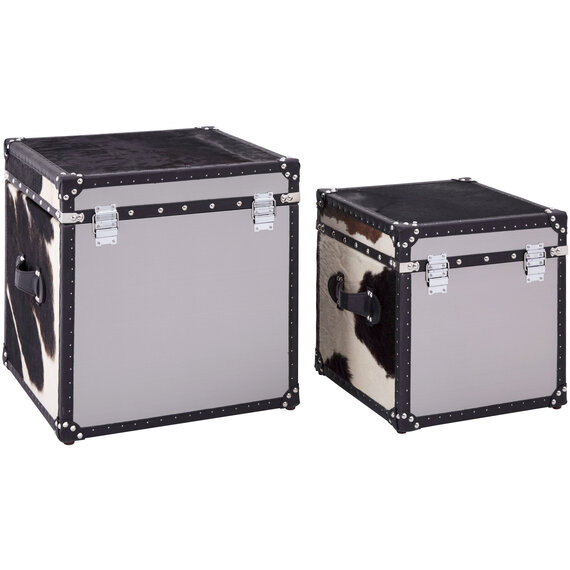 Kensington Townhouse Black And White Genuine Cowhide Storage Trunk Set
