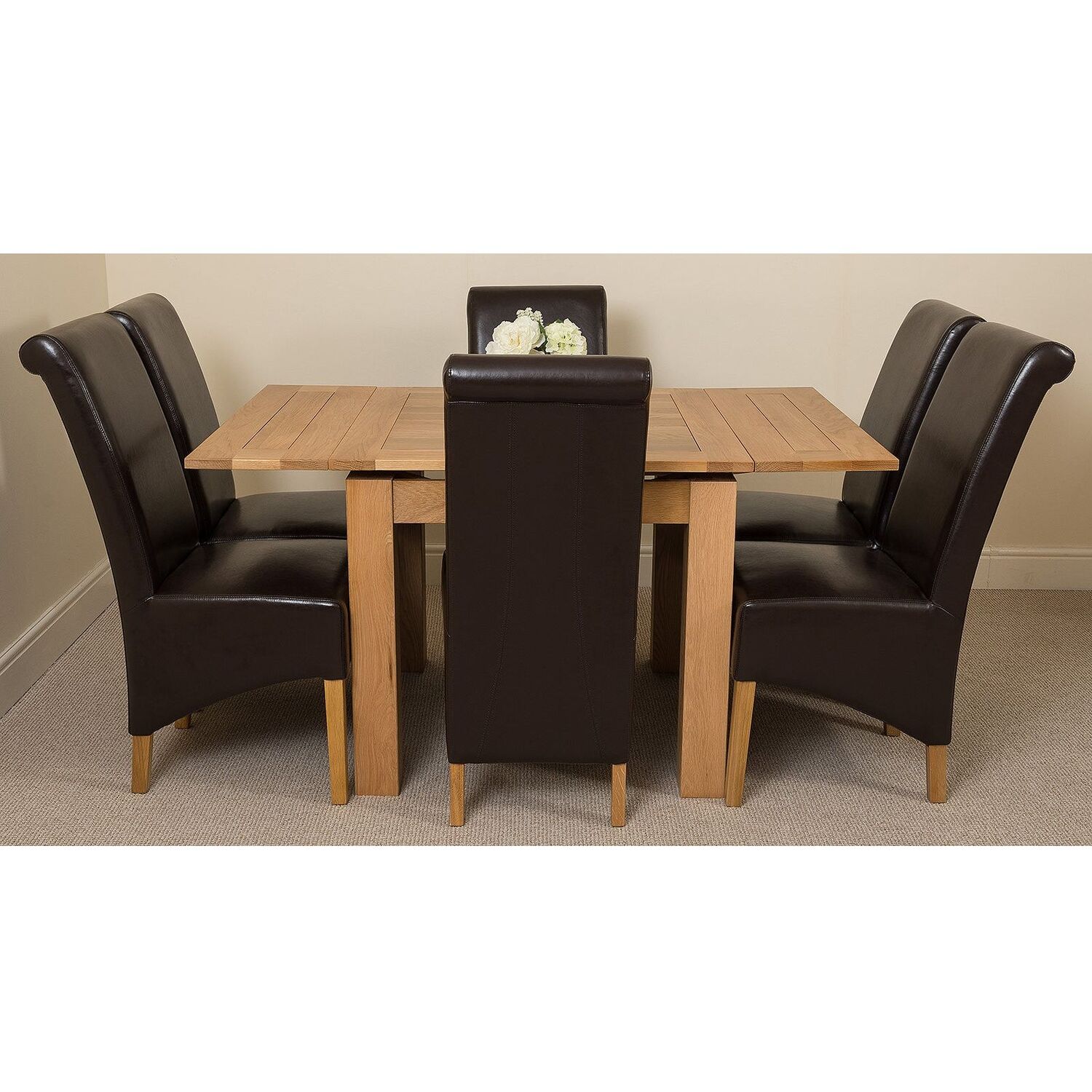 Thats Furniture Richmond 90-150Cm Oak Extending Dining Table And 6 Montana Leather Chairs - Brown