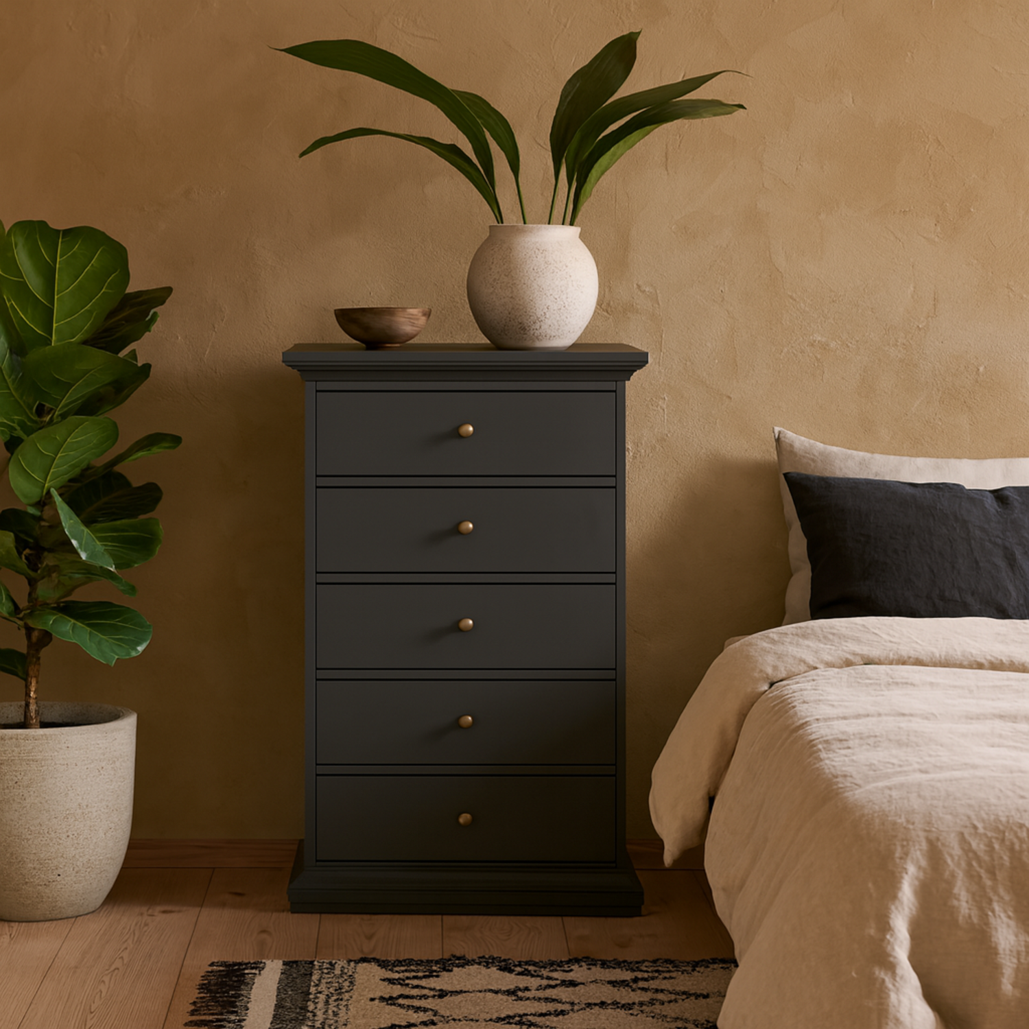 Osaka Tall Chest 5 Drawers Farmhouse - Grey