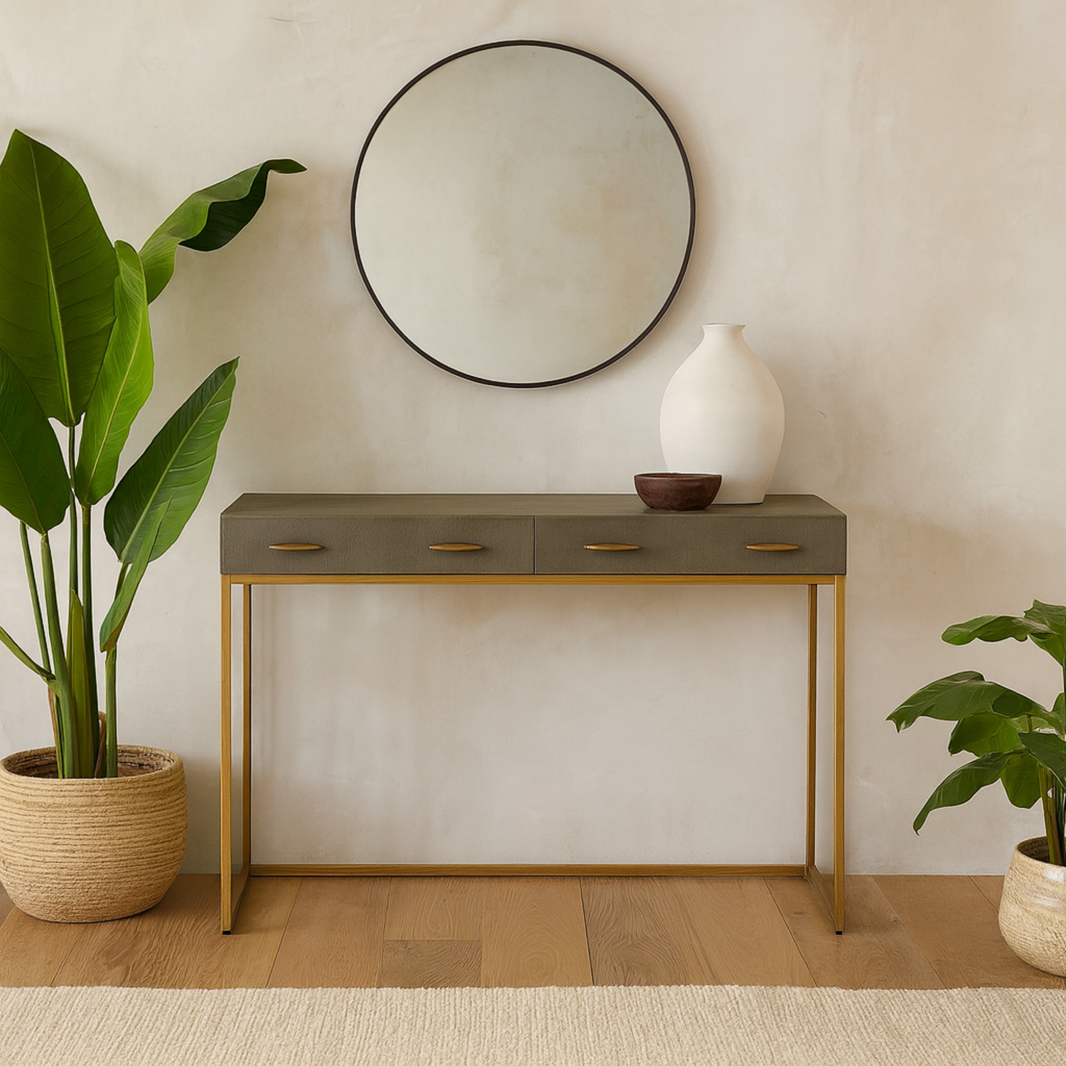 Verona Shagreen Console Table with Brushed Gold Frame - Grey