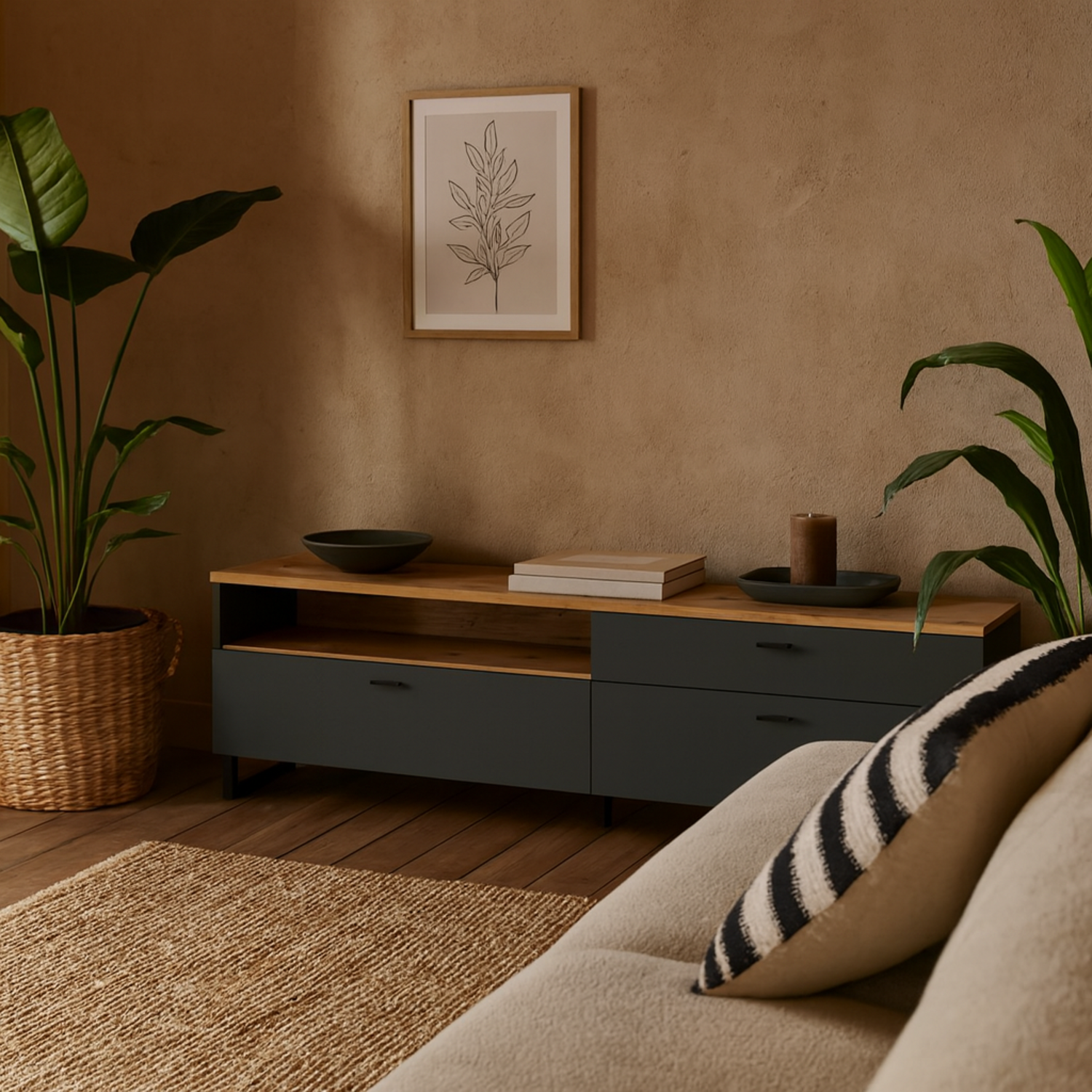 Stockholm and TV Unit 2 Doors 1 Drawer - Natural and Grey