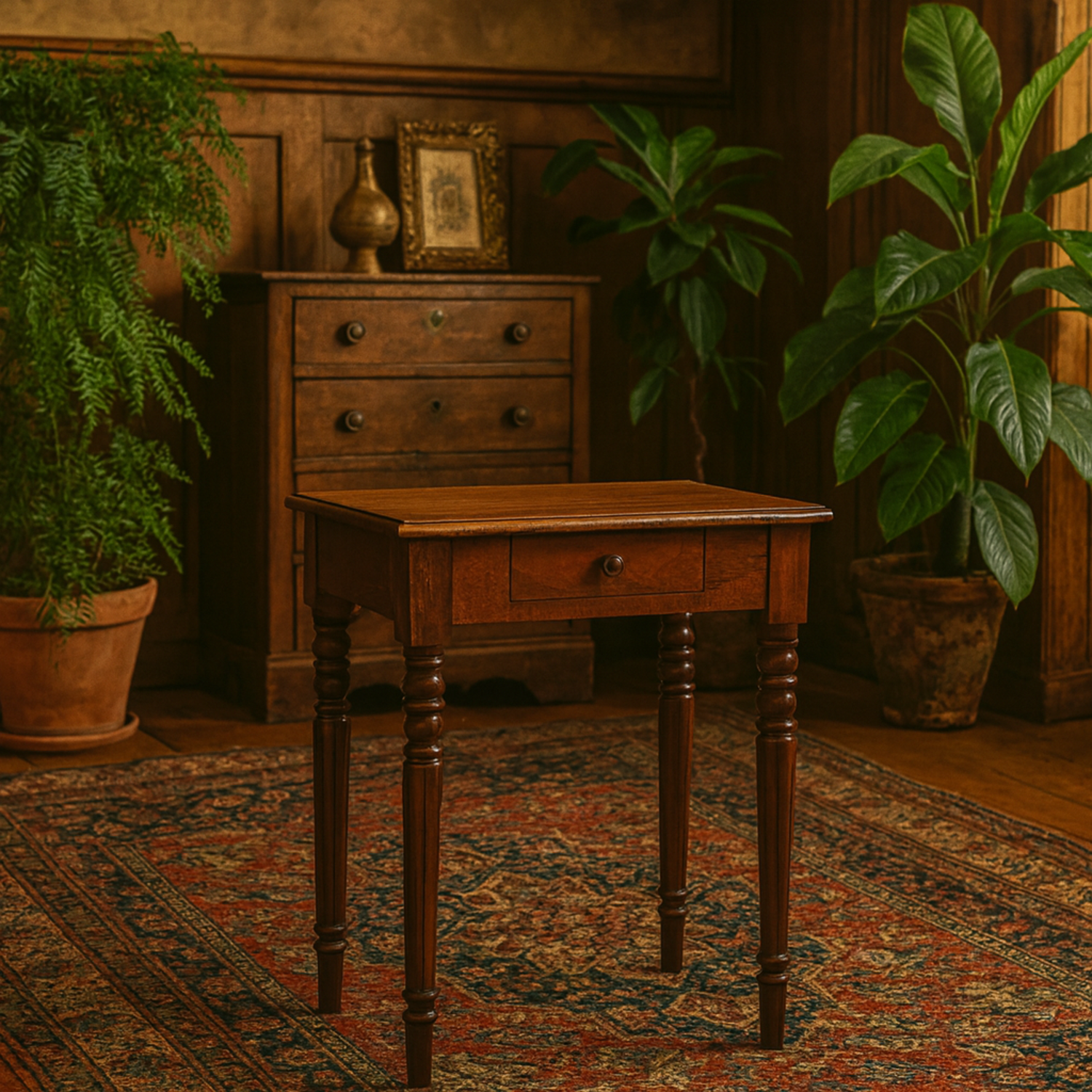 Chantilly Chestnut Mango Wood Writing Desk with Turned Legs - Chestnut