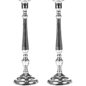 34cm Polished Nickel Dinner Candlestick Holder - Silver - Set of 2