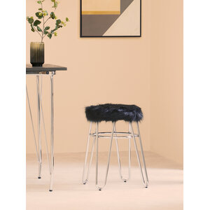 District Black Faux Fur Stool