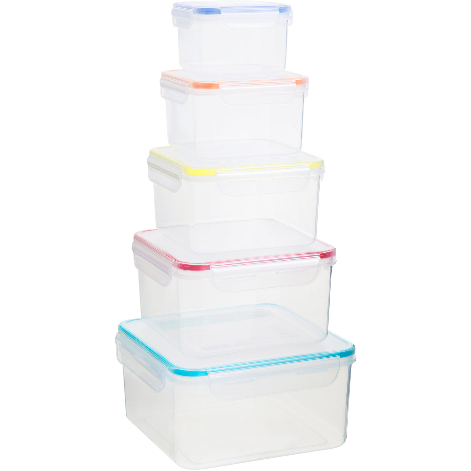 Herrela 5 Piece Square Food Containers with Airtight Lids - Transparent