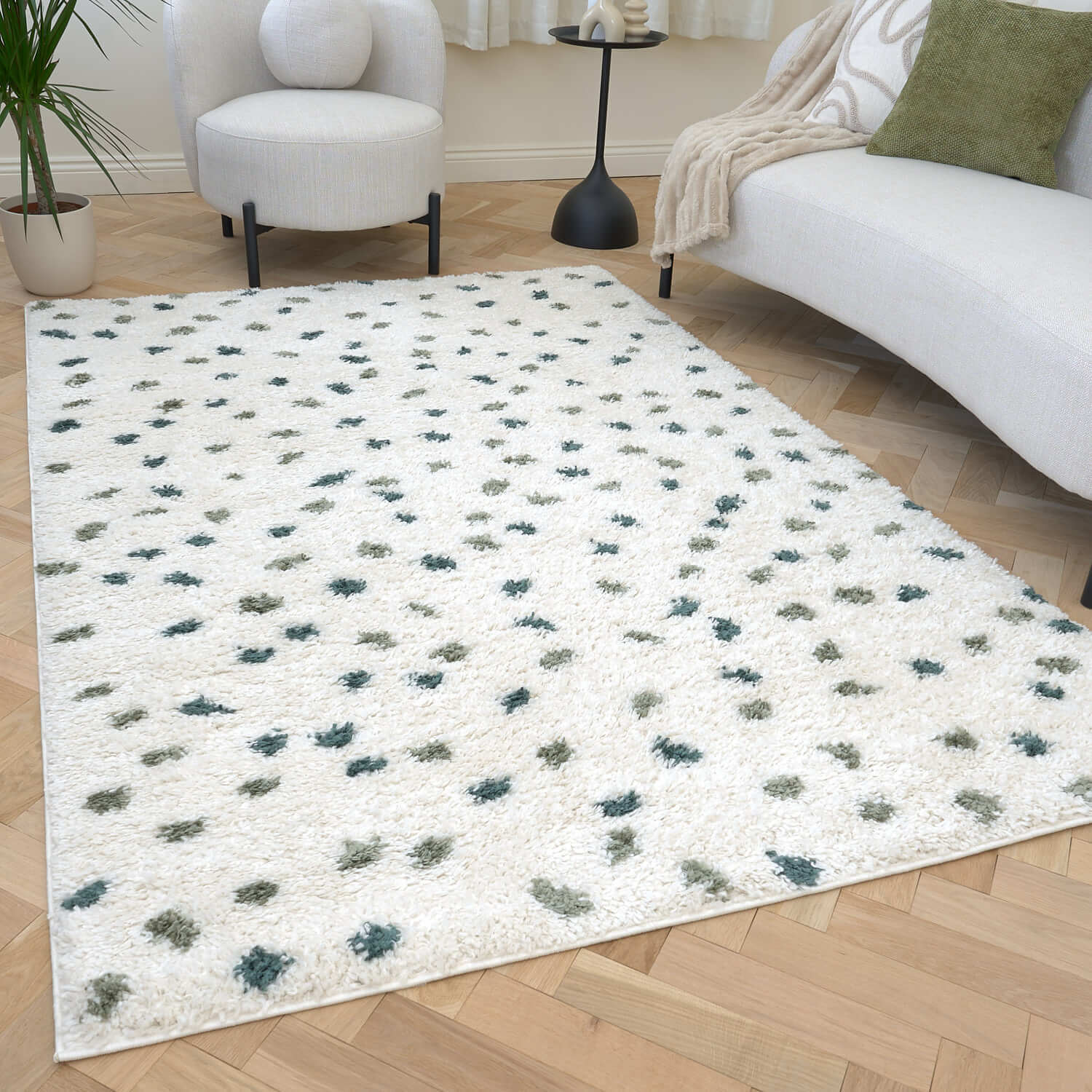 B&Q - Moodi Shaggy Green Drizzle Rug Runner Dots Thick High Pile For Living RoomsBedroomsHallwaysKitchens - Image 2