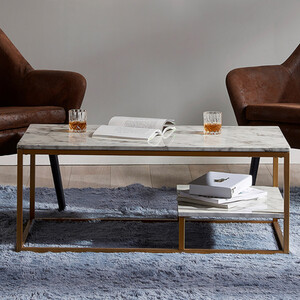 Versanora Wooden Coffee Table Marble Effect Modern Living Room Marmo
