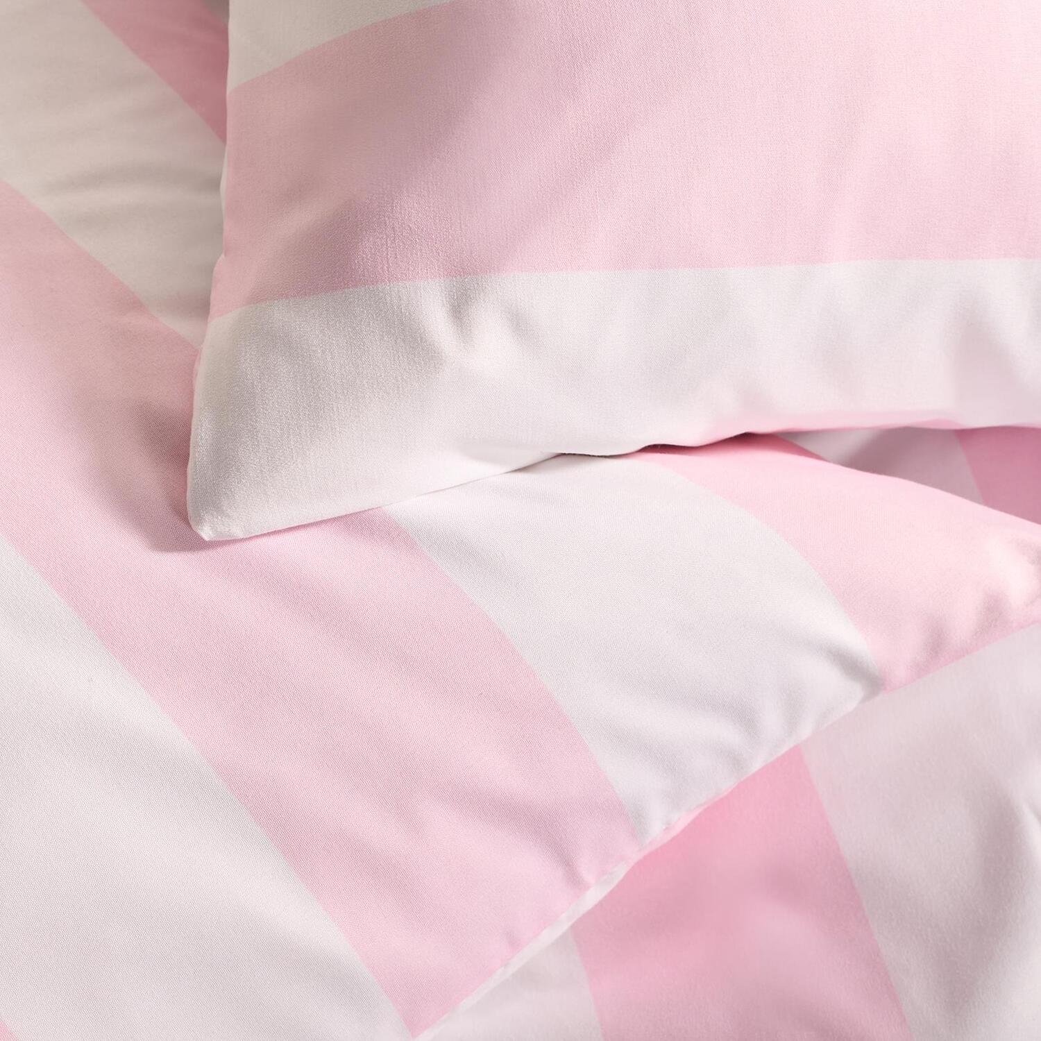 OHS Vertical Stripe Microfibre Bedding Duvet Cover Set with Pillowcase in Pink | Size: King