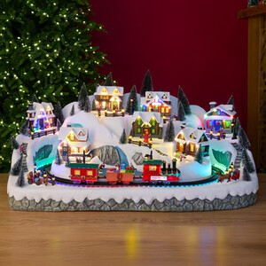 Christmas LED Village with Train Scene