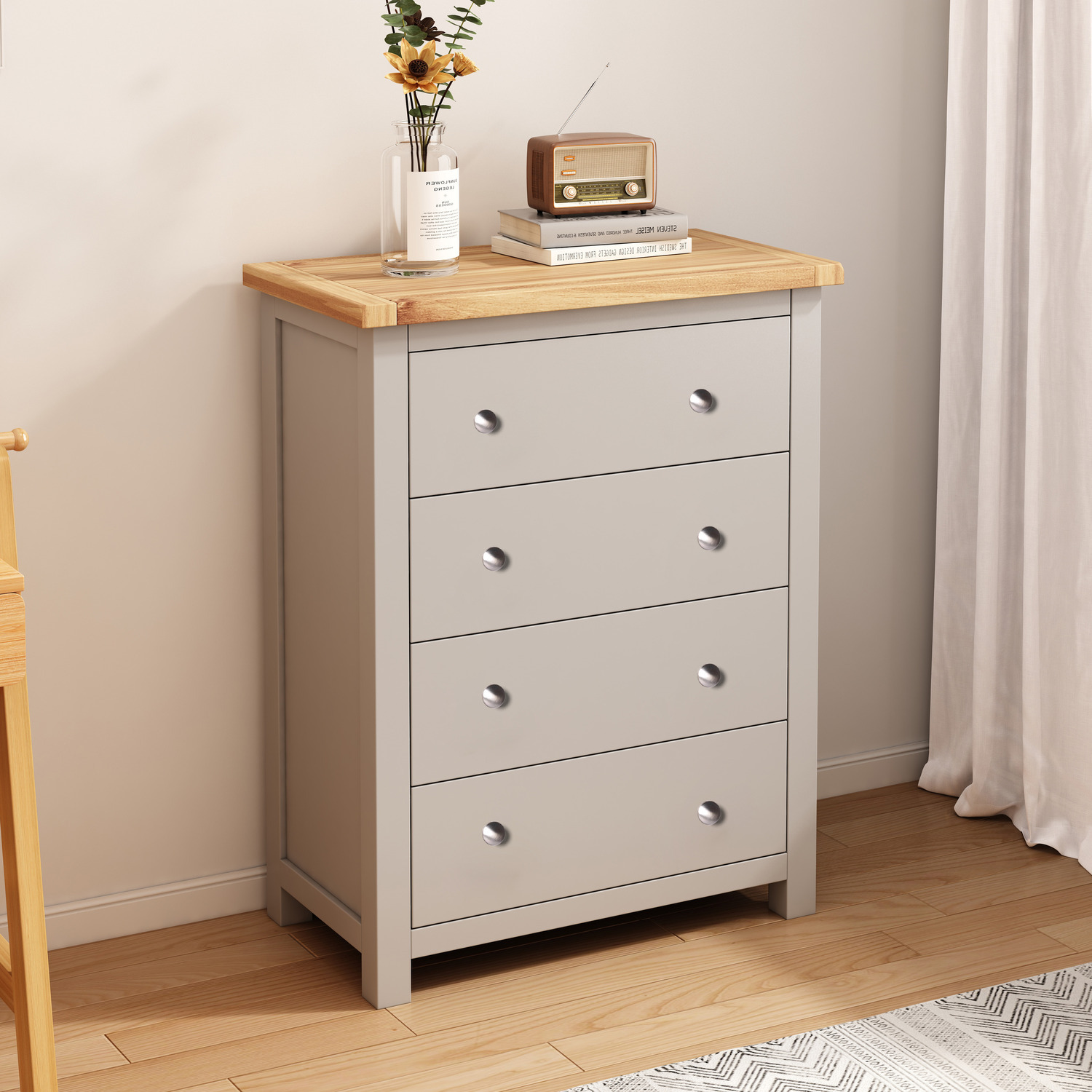 Cabinet Bits Argenta 4 Drawer Petite Chest - Grey / Chrome