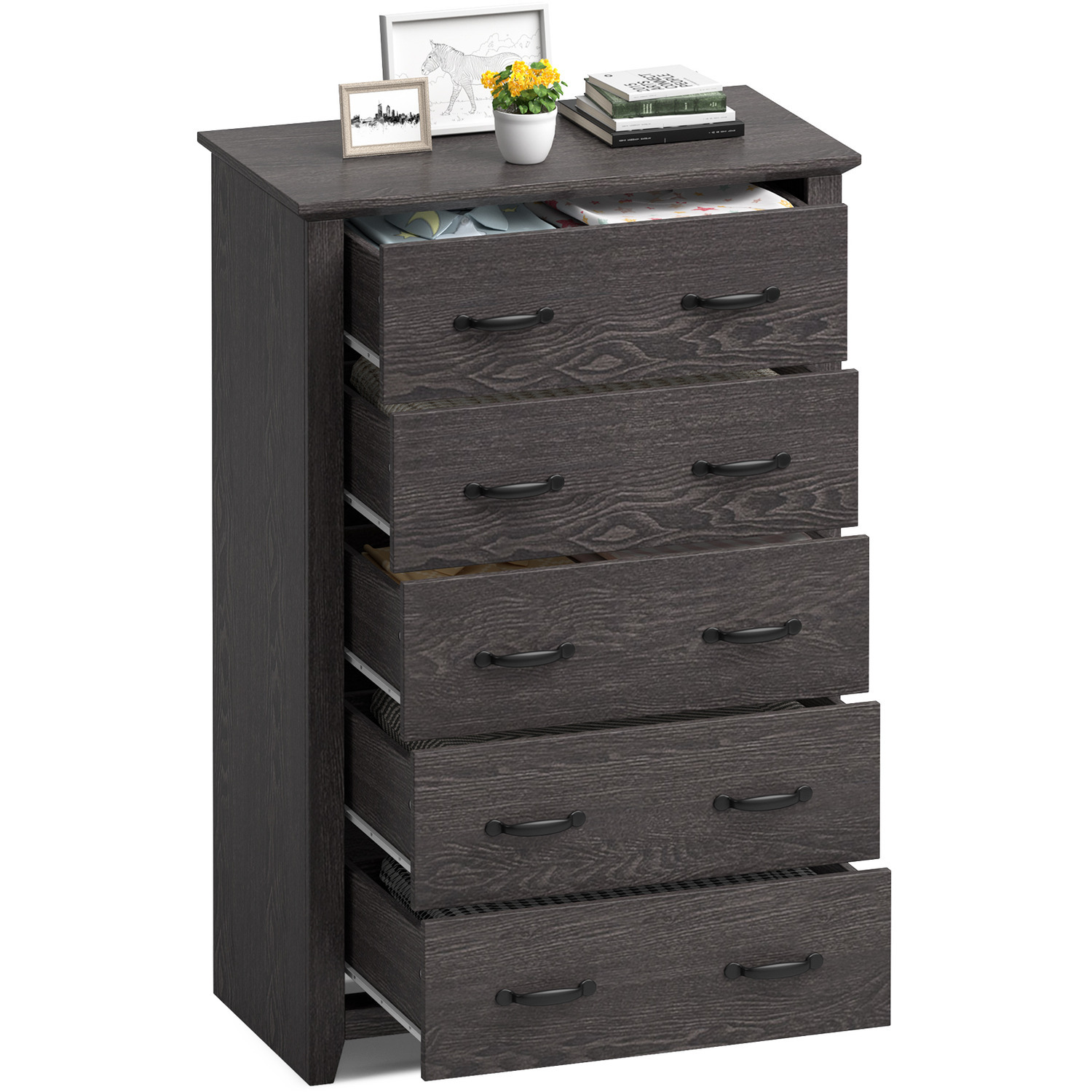 5 Drawer Dresser Vertical Chest Of Drawers - Brown