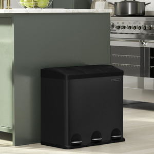 Kitchen Waste Bin, 318 Litres, Pedal Bin with 3 Compartments