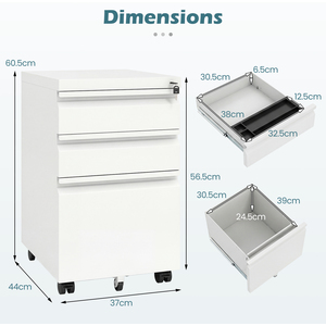 3-Drawer Rolling Filing Cabinet