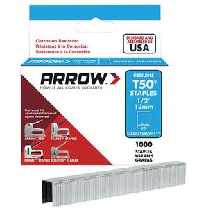 ARROW T50 Staples Stainless Steel 508Ss 12mm (1/2In) Box 1000