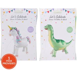 Unicorn or Dinosaur Foil Balloon on Wheels
