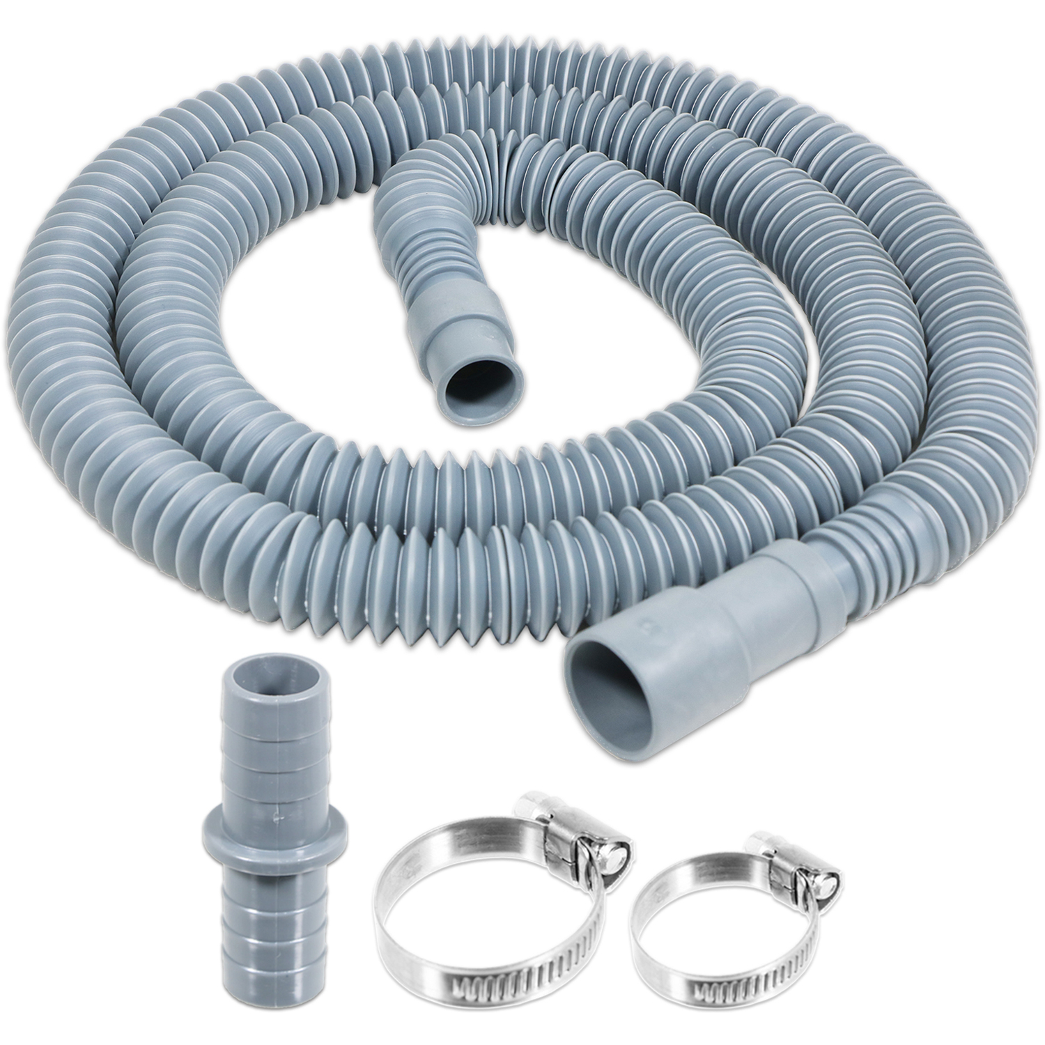 Spares2go Drain Hose Extension Kit 2M Washing Machine Dishwasher Waste Water Outlet Pipe (19Mm / 28Mm Ends) - Grey