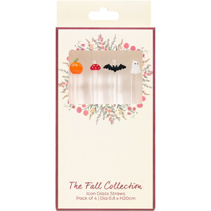 Pack of 4 Autumn and Halloween Icon Glass Straws
