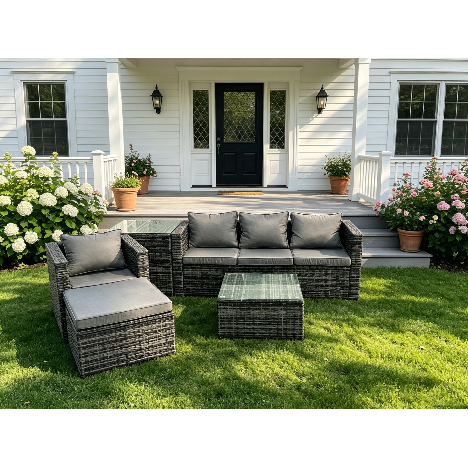 Fimous Lounge Rattan Sofa Set 5 Seater