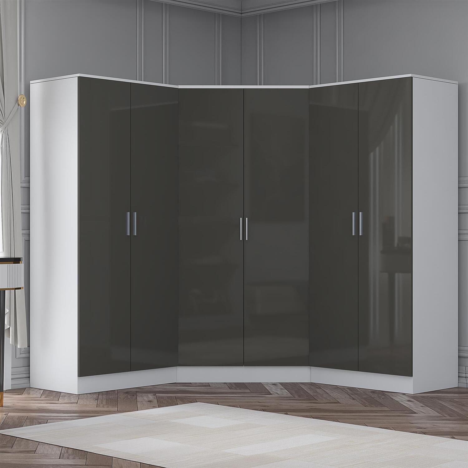 REFLECT Wardrobe Bundle: Corner 2 Door + 2x 2 Door Plain - Grey/White - Image 6