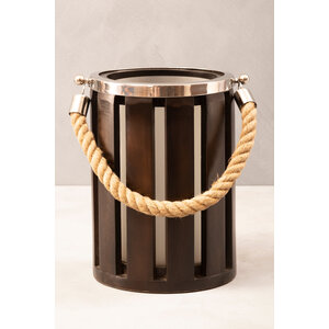 Hampstead Small Glass And Wood Candle Holder.