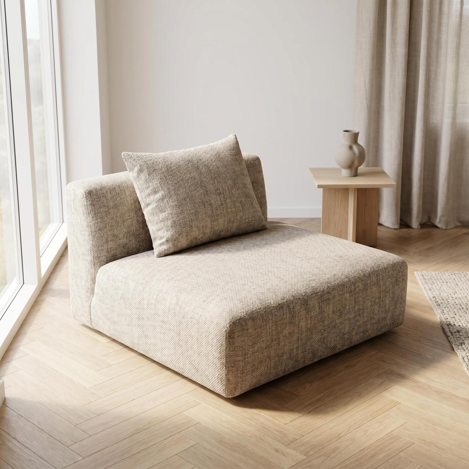 Abakus Direct Tokyo Single Seat In Soft Cream Brushed Tweed Fabric With Deep Seat - Warm Taupe