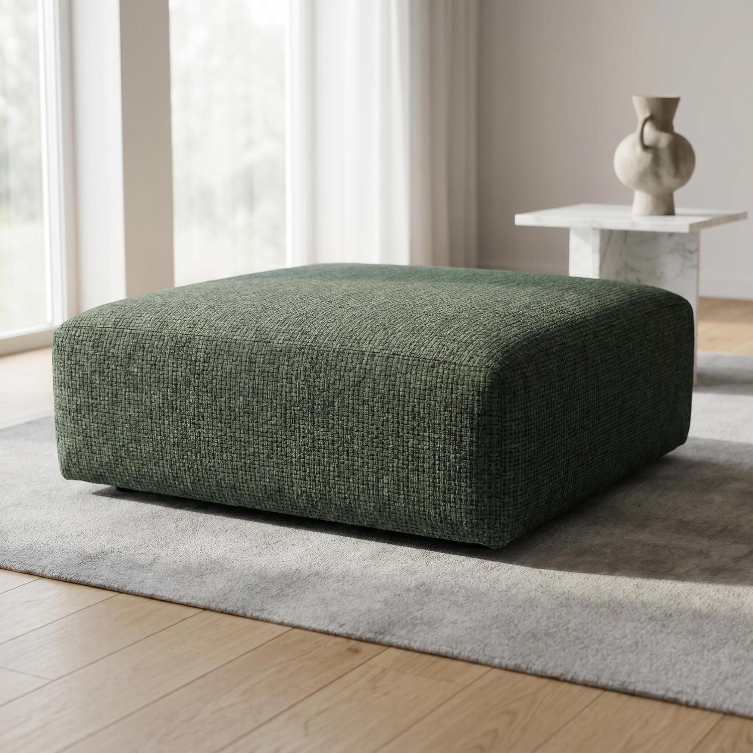 Abakus Direct Tokyo Footstool In Light Grey Brushed Tweed Fabric With Deep Seat - Olive Green