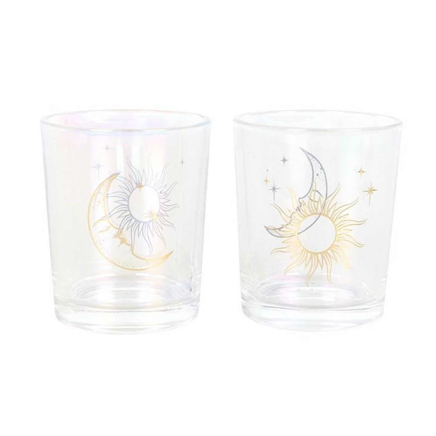 Something Different Iridescent Sun & Moon Face Votive Candle Holder (Pack Of 2) - Gold/Clear