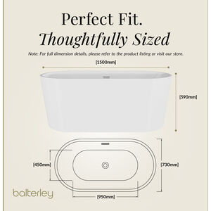 Contemporary Oval Freestanding Bath 1500mm x 750mm Modern Double-Ended Luxury