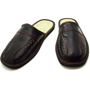 Men's Leather Slippers Shoes Comfort Sandals Slip On Mules Black (Size UK 9)
