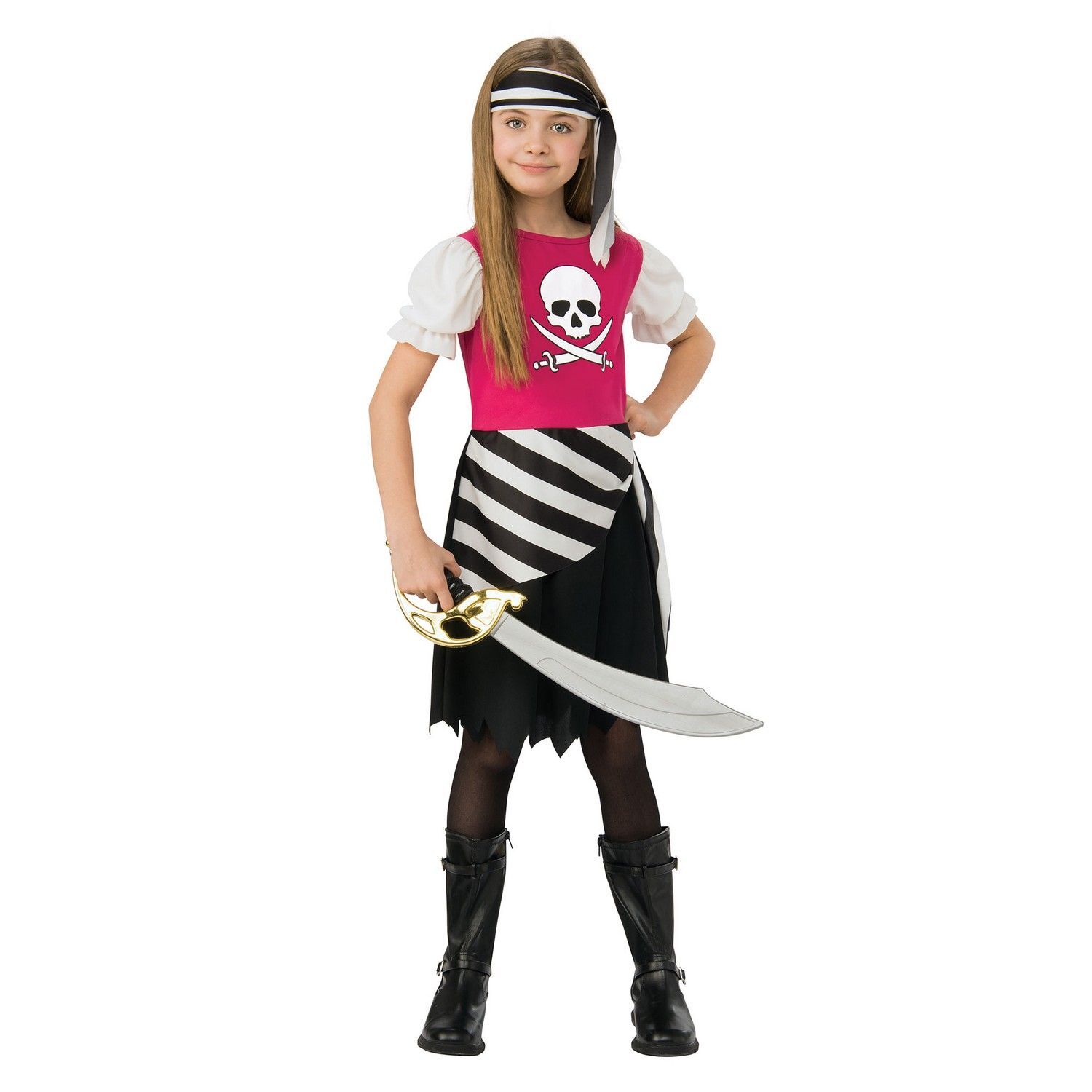 Bristol Novelty Girls Pirate Costume A - Pink/Black/White