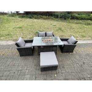 Rattan Outdoor Furniture Big Footstools 5 Seater