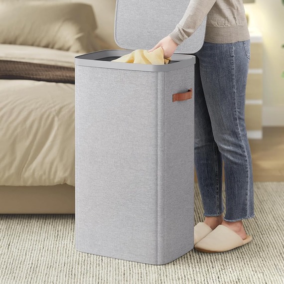 SONGMICS Laundry Basket,with Lid and Handles,Removable Liner